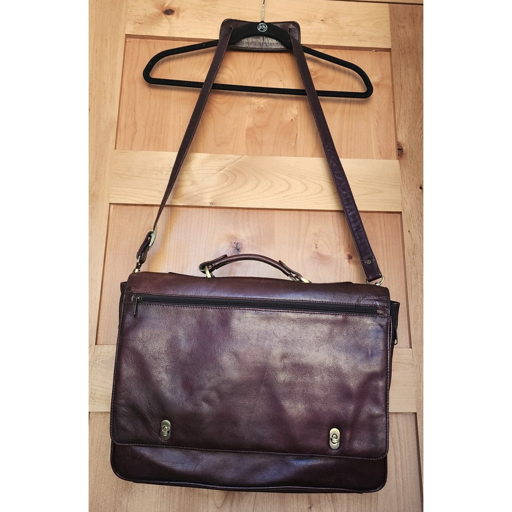 Vtg 100% Leather Brown Messenger Briefcase Bag Travel Commute Quiet Luxury